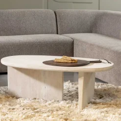 Wohnen Ovaler Couchtisch in Creme aus Massivholz - Nuvellas