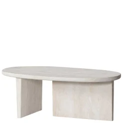 Wohnen Ovaler Couchtisch in Creme aus Massivholz - Nuvellas