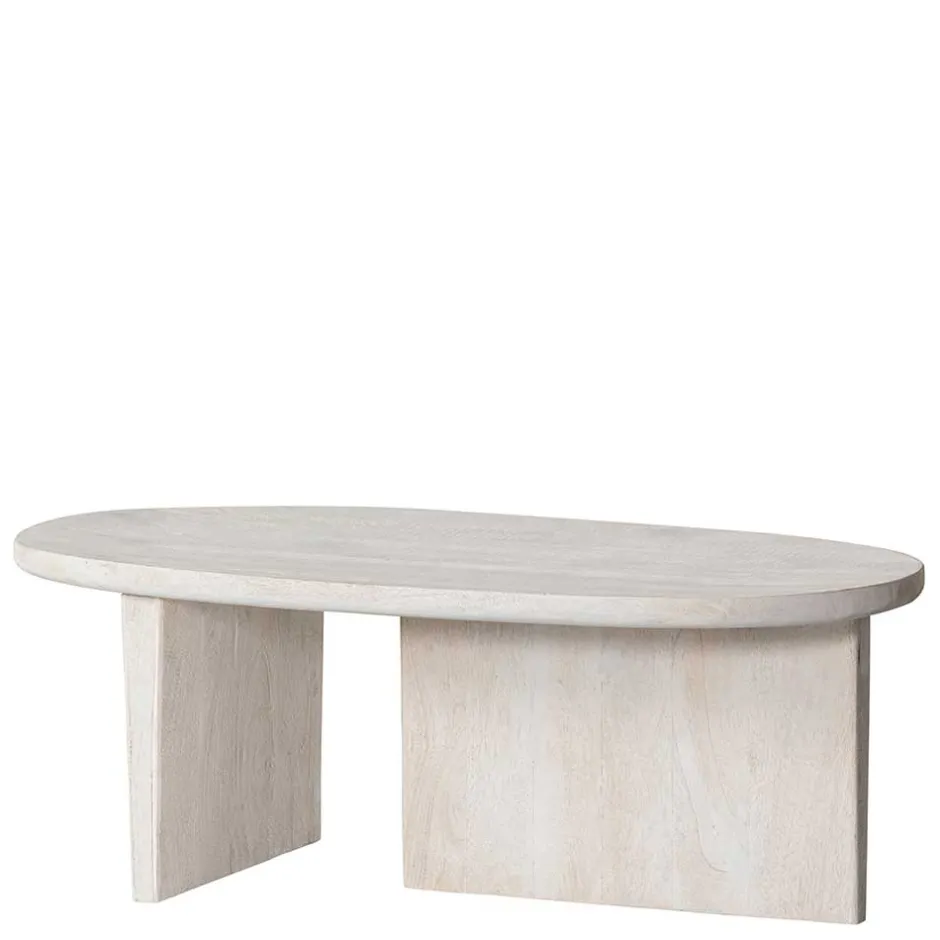 Wohnen Ovaler Couchtisch in Creme aus Massivholz - Nuvellas