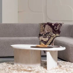 Wohnen Ovaler Couchtisch in Creme aus Massivholz - Nuvellas