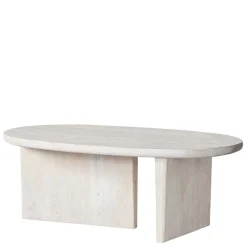 Wohnen Ovaler Couchtisch in Creme aus Massivholz - Nuvellas