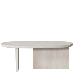 Wohnen Ovaler Couchtisch in Creme aus Massivholz - Nuvellas