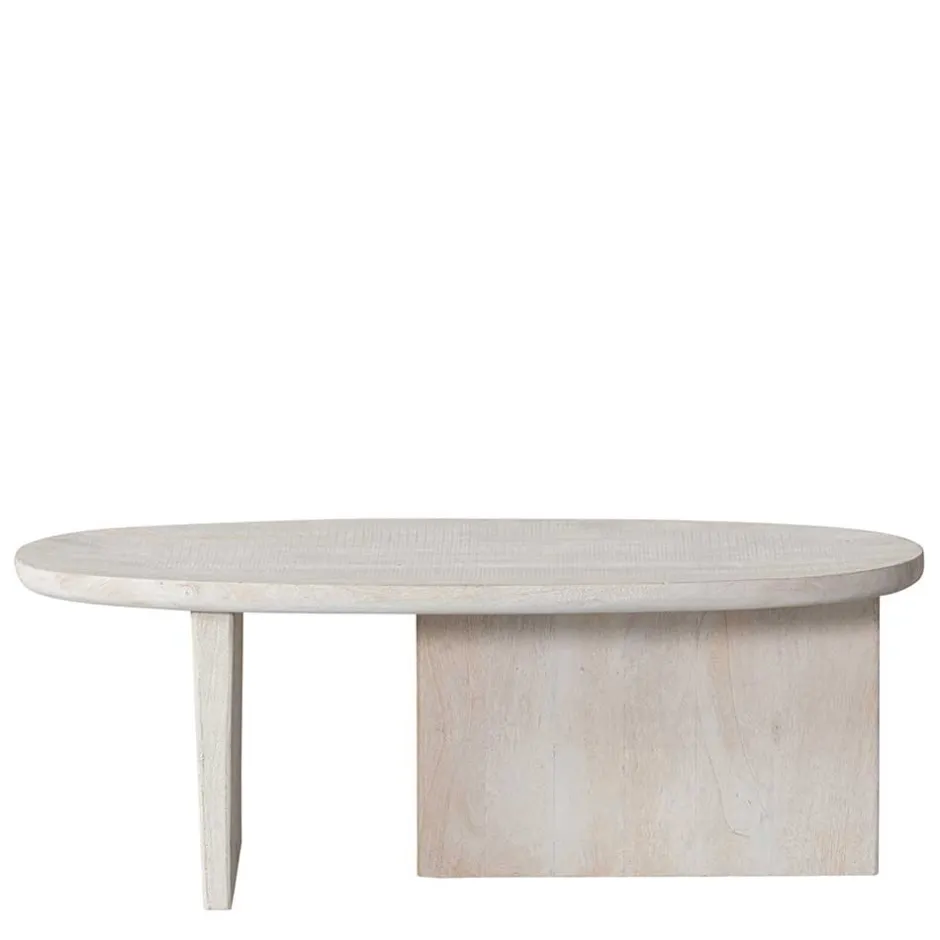 Wohnen Ovaler Couchtisch in Creme aus Massivholz - Nuvellas