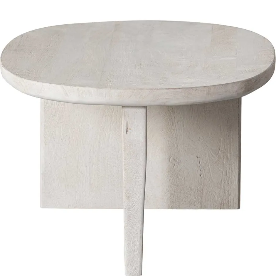 Wohnen Ovaler Couchtisch in Creme aus Massivholz - Nuvellas