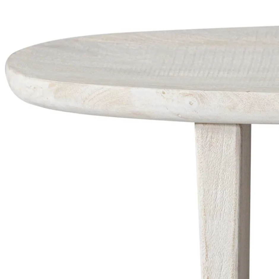 Wohnen Ovaler Couchtisch in Creme aus Massivholz - Nuvellas