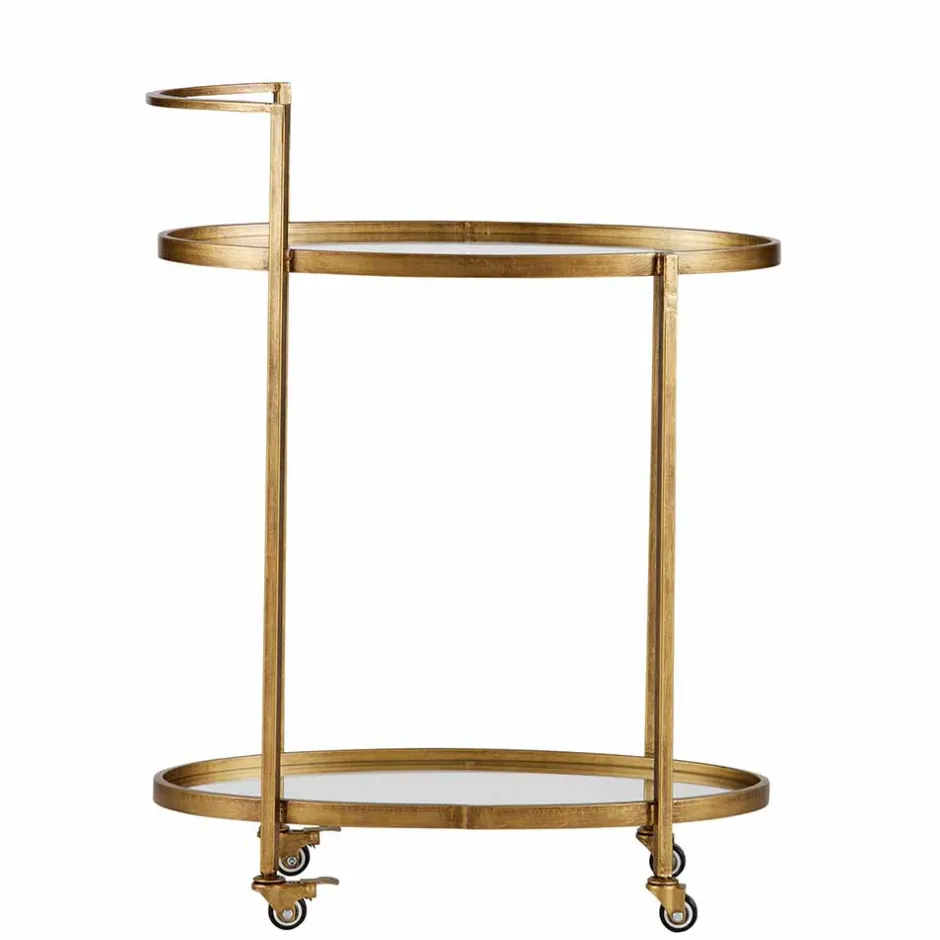 Wohnen Ovaler Serviertisch Burina auf Rollen in Messing mit Glas