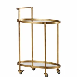 Wohnen Ovaler Serviertisch Burina auf Rollen in Messing mit Glas