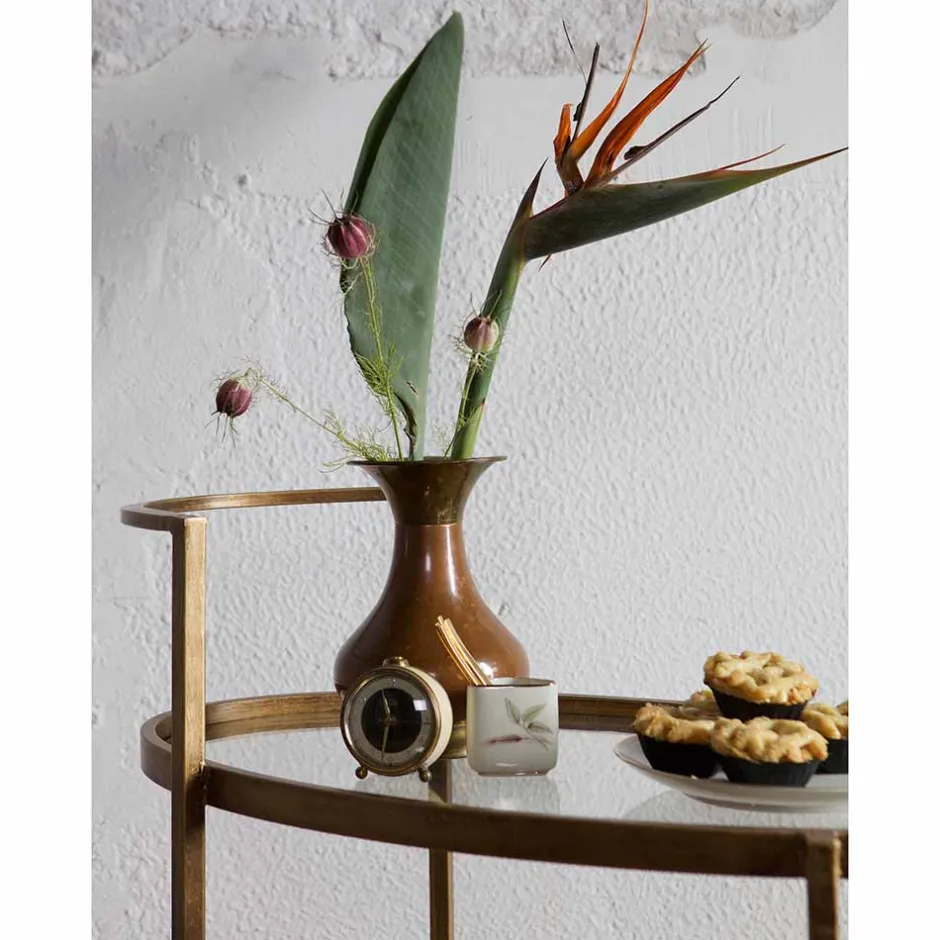 Wohnen Ovaler Serviertisch Burina auf Rollen in Messing mit Glas