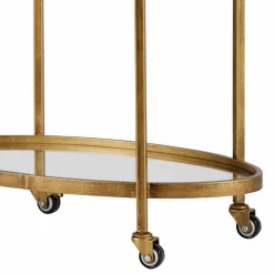 Wohnen Ovaler Serviertisch Burina auf Rollen in Messing mit Glas