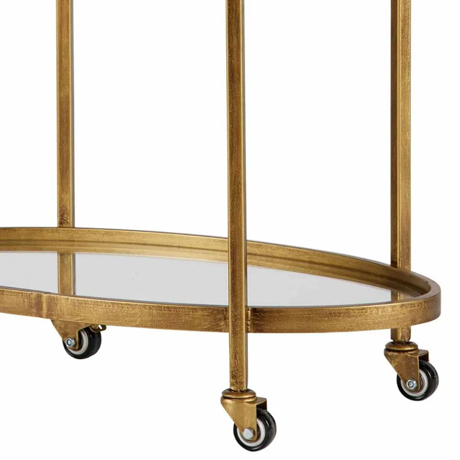 Wohnen Ovaler Serviertisch Burina auf Rollen in Messing mit Glas