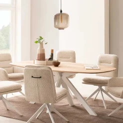 Wohnen Ovaler Wildeiche-Tisch mit weißem Spidergestell - French