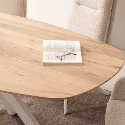 Wohnen Ovaler Wildeiche-Tisch mit weißem Spidergestell - French