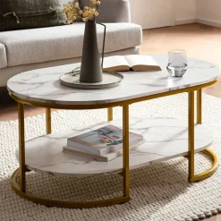 Ovaler Wohnzimmertisch im Marmor Look - Narkus^Wohnen New