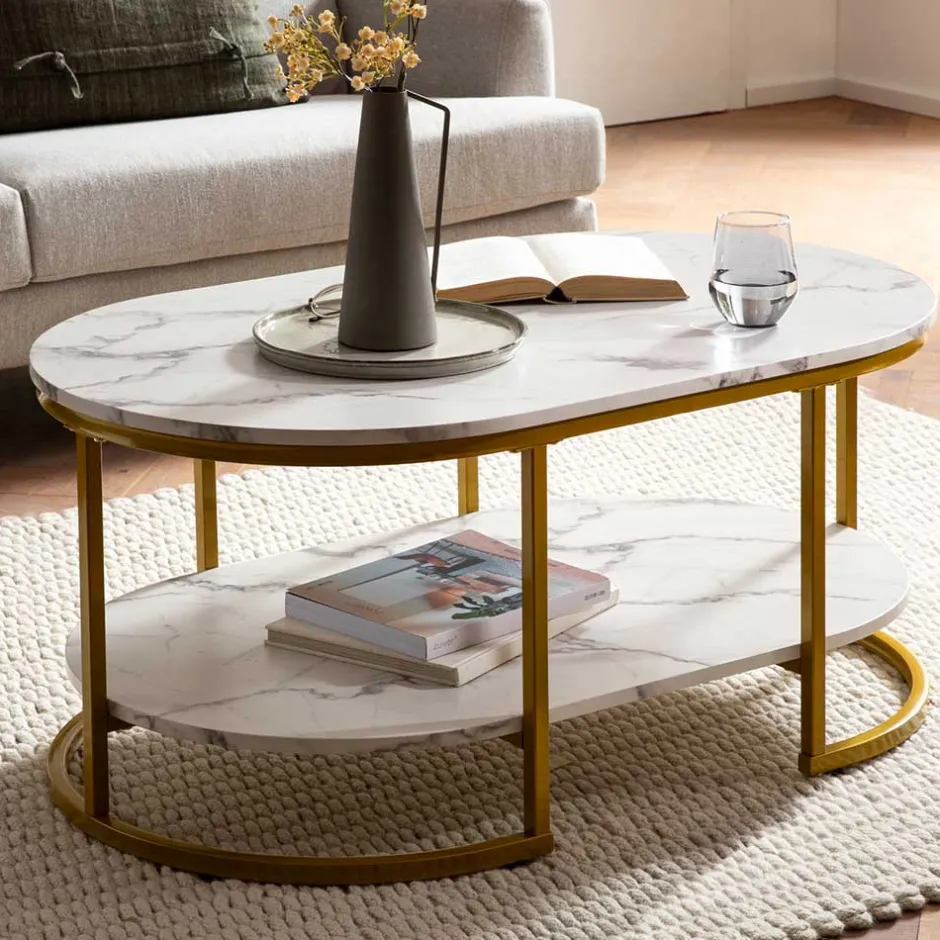 Ovaler Wohnzimmertisch im Marmor Look - Narkus^Wohnen New