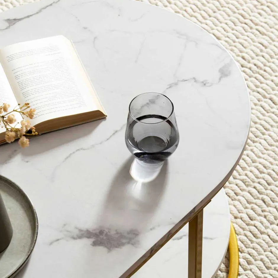 Ovaler Wohnzimmertisch im Marmor Look - Narkus^Wohnen New