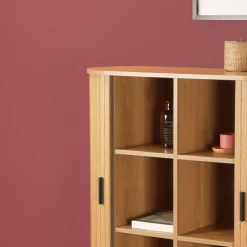 Wohnen Ovales Skandi-Highboard mit Schiebetüren - Barnetta