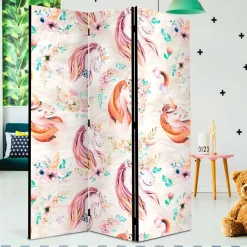 Kinder Wohnen Pastellfarben Paravent mit Einhorn Köpfen Kunstmotiv - Manca