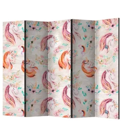 Kinder Wohnen Pastellfarben Paravent mit Einhorn Köpfen Kunstmotiv - Manca