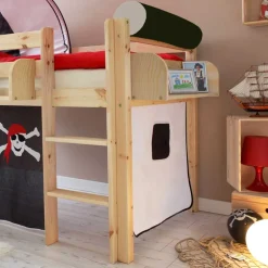 Kinder Wohnen Piraten Hochbett Siana in Schwarz-Weiß