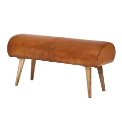 Wohnen Polsterbank mit Ledersitz in Cognac Braun - Tonas