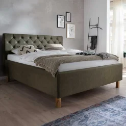 Wohnen Polsterbett in Oliv Grün & Eiche - Miania