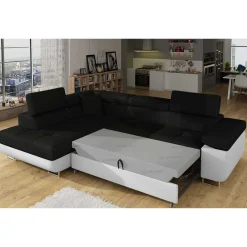 Wohnen Polsterecke in Schwarzbraun Weiß mit Funktion - Ziariva