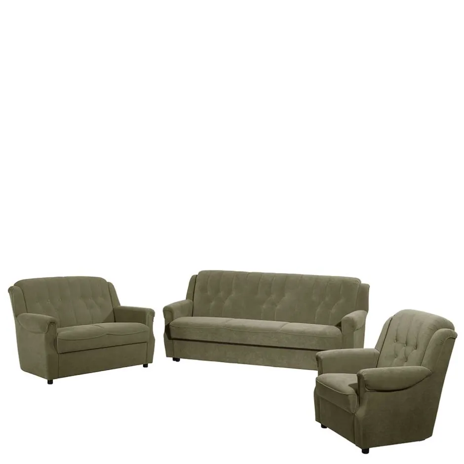 Polstergarnitur in Dunkelgrün Flockstoff - Ramira (dreiteilig)^Wohnen Best