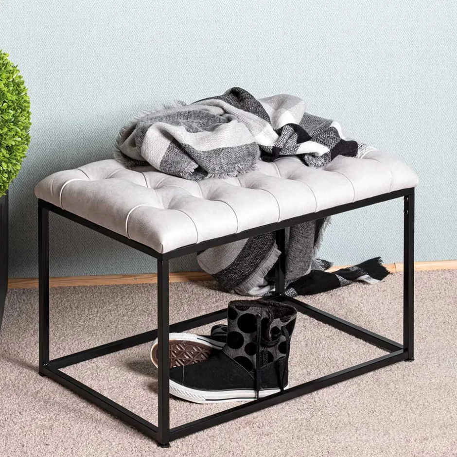 Polsterhocker mit Knopfheftungen in Grau - Zalyna^Wohnen Sale