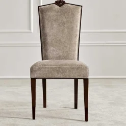 Polsterstuhl in Beige Samt & Braun Holz - Savossa^Wohnen Outlet