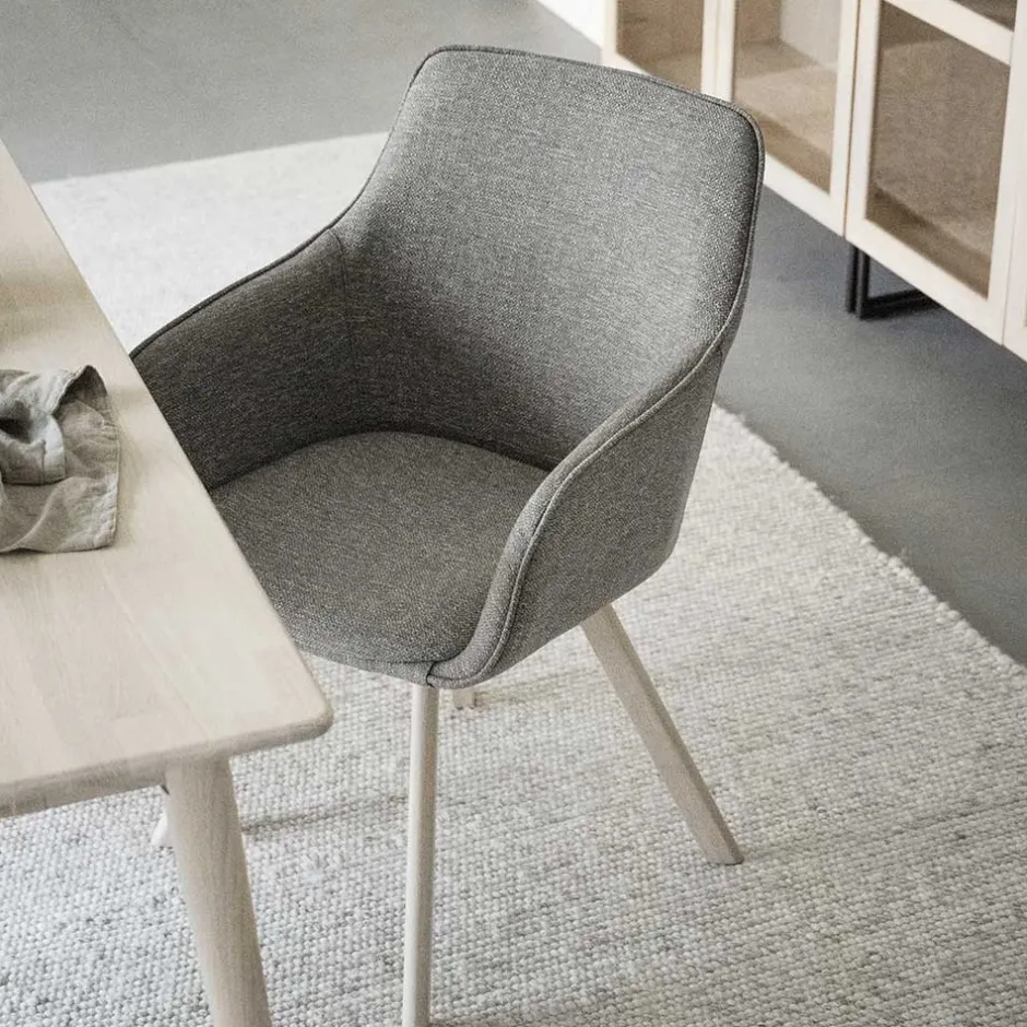 Wohnen Polsterstuhl mit Armlehnen in Beigegrau - Diadoro (2er Set)