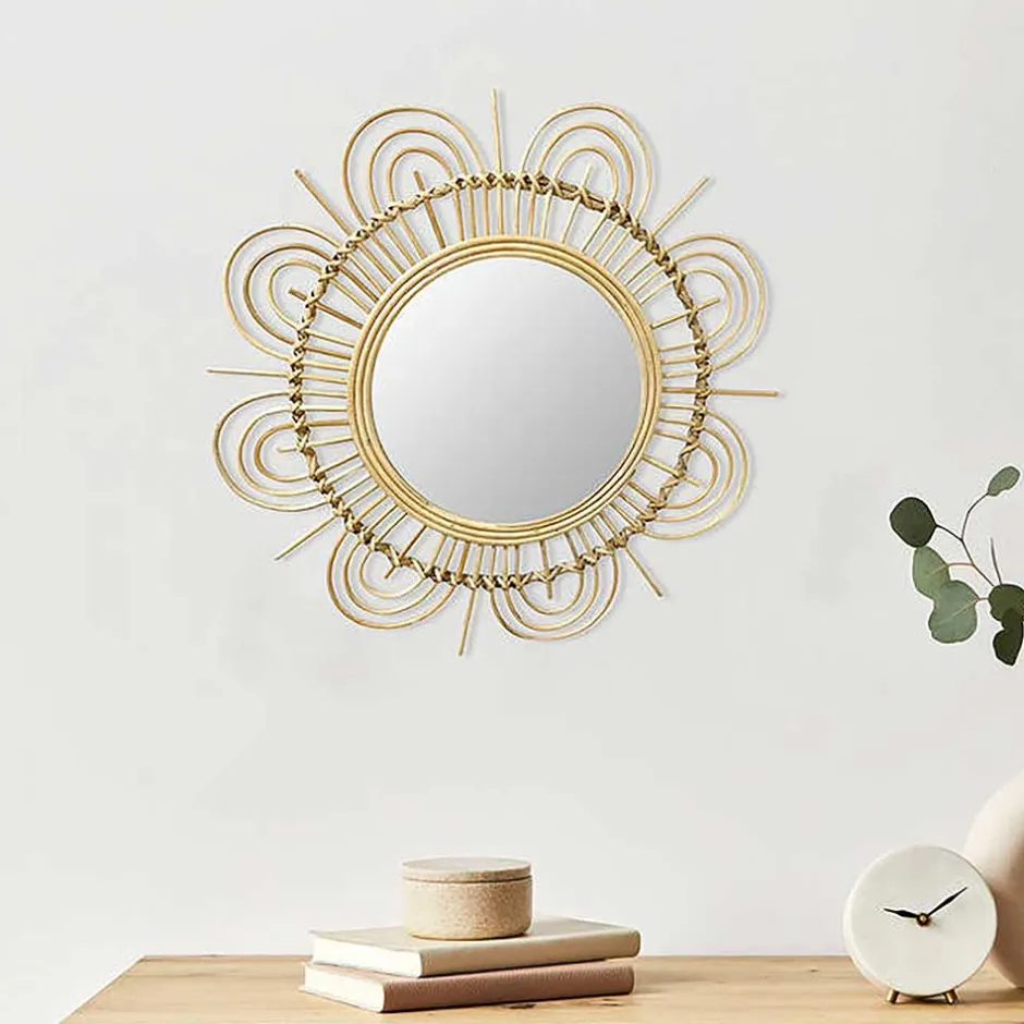 Rattan Spiegel - Blütendesign Geflechtrahmen - Frastiva^Wohnen Hot