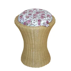 Rattan Wäschekorb & Hocker Ambros mit Polster Blumen-Motiv^Wohnen Discount
