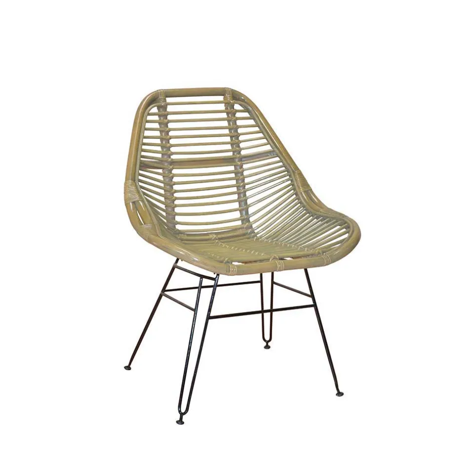 Rattanstuhl mit Eisengestell Lina in Grau & Schwarz^Wohnen New