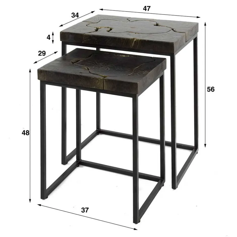 Rechteckige Beistelltische aus Teak - Clarisa (zweiteilig)^Wohnen Outlet