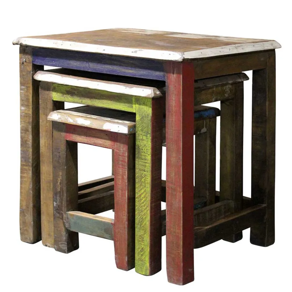 Wohnen Recyclingholz Dreisatztisch Shabby Style - Joe (dreiteilig)