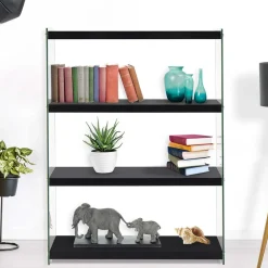 Regal in Hochglanz Schwarz & Transparent - Viverone^Wohnen