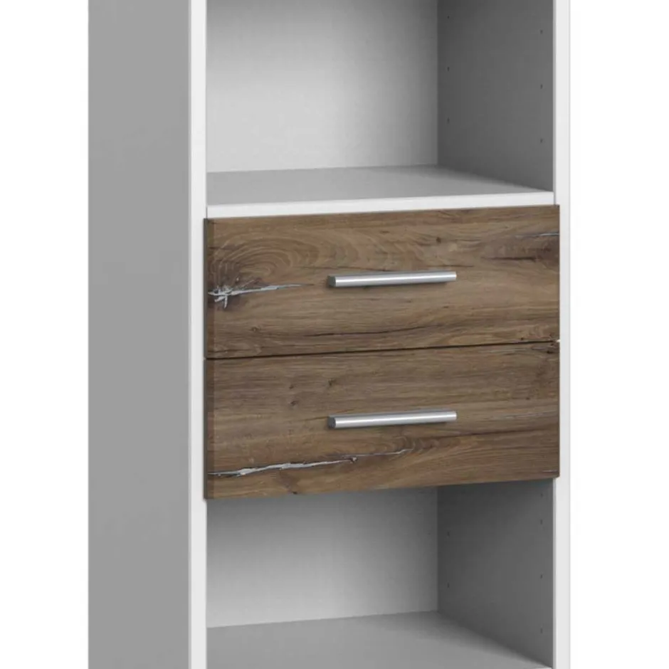 Wohnen Regal in Weiß & Eiche verwittert Dekor - Liesca