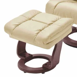 Wohnen Relax Sessel mit Leder in Creme & Gestell Walnuss Hermine inkl. Hocker (zweiteilig)