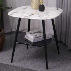 Wohnen Retro Beistelltisch in Marmor Optik Weiß Grau - Salerno