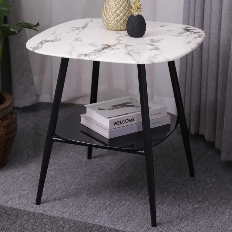 Wohnen Retro Beistelltisch in Marmor Optik Weiß Grau - Salerno