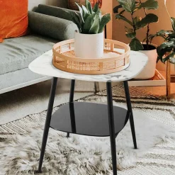 Wohnen Retro Beistelltisch in Marmor Optik Weiß Grau - Salerno