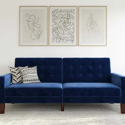 Retro Bettsofa in Blau Samt - Silvaria^Wohnen