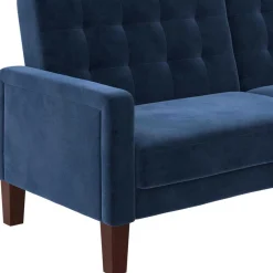 Retro Bettsofa in Blau Samt - Silvaria^Wohnen
