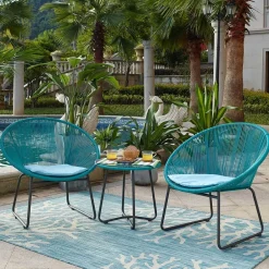 Retro Geflechtstuhl Gruppe in Türkis - Sparkle (dreiteilig)^Wohnen Sale