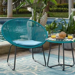 Retro Geflechtstuhl Gruppe in Türkis - Sparkle (dreiteilig)^Wohnen Sale