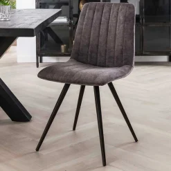 Wohnen Retro Küchenstühle in Grau Samt - Valjita (4er Set)