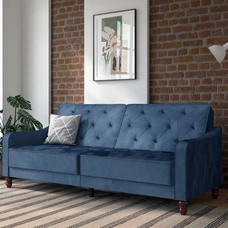 Retro Schlafsofa in Blau und Nussbaum Braun - Ziovarica^Wohnen Discount