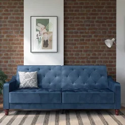 Retro Schlafsofa in Blau und Nussbaum Braun - Ziovarica^Wohnen Discount