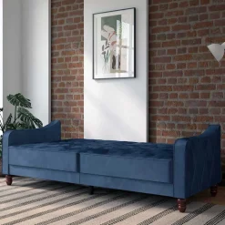 Retro Schlafsofa in Blau und Nussbaum Braun - Ziovarica^Wohnen Discount