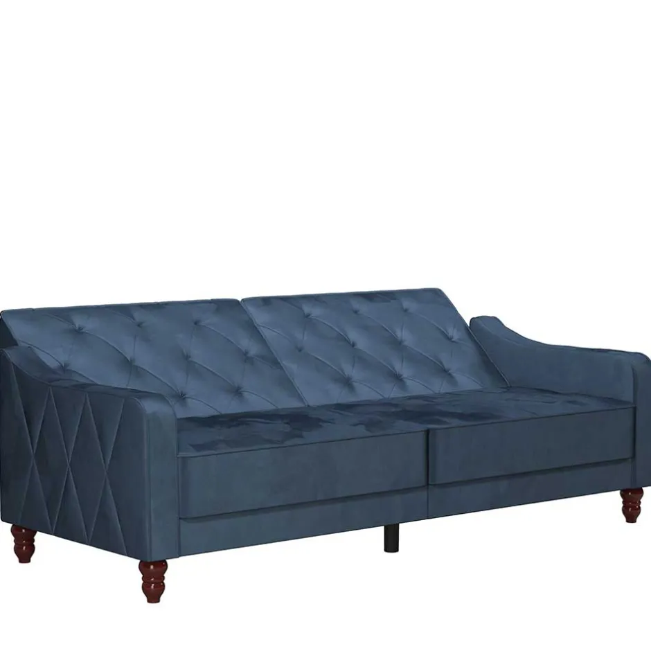Retro Schlafsofa in Blau und Nussbaum Braun - Ziovarica^Wohnen Discount